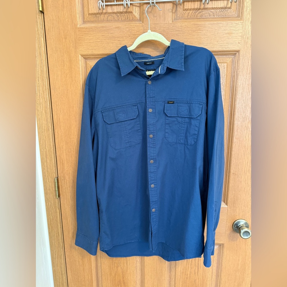 Lee Premium Select button down shirt mens XL blue stretch work shirt casual